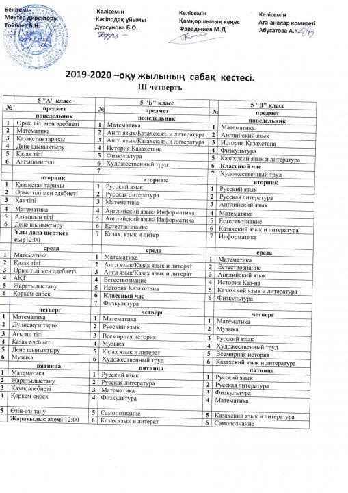 Расписание 5-11 классов на 3 четверть 2019-2020 уч.г.