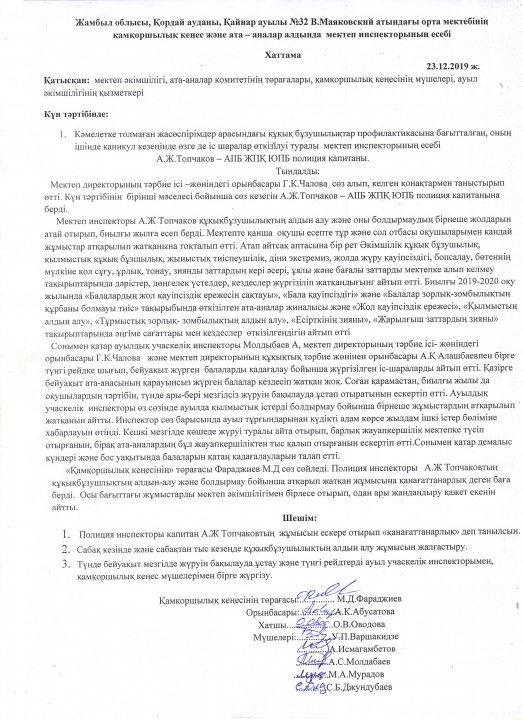 Протокол заседания попечительского совета за декабрь 2019 года