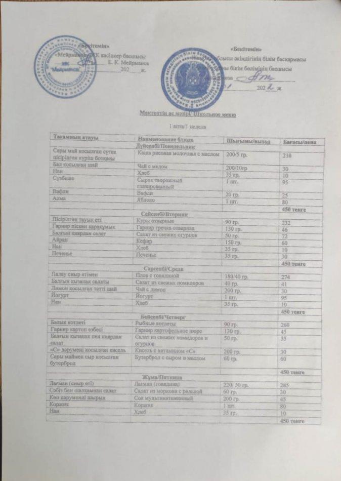 Мектеп мәзірі